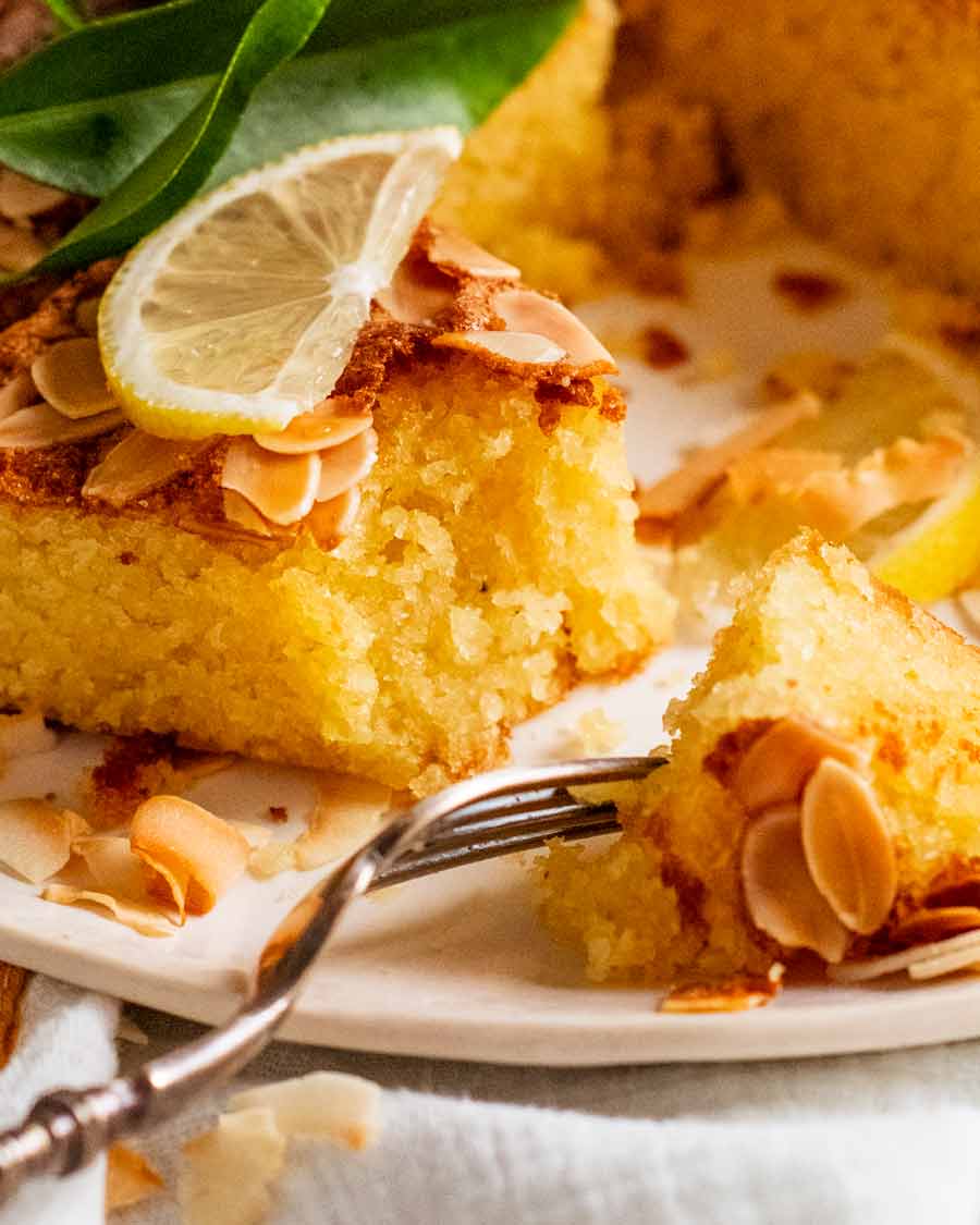 Close up picture of food Lemon coconut almond cake