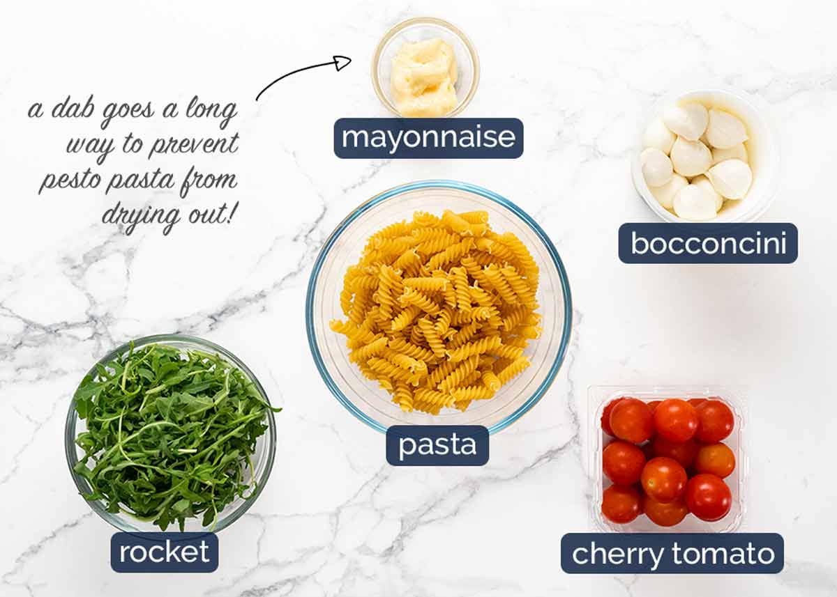 What goes in Pesto pasta salad