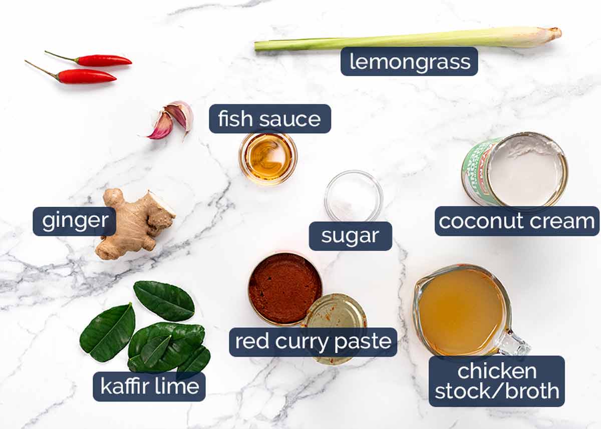 Ingredients in Thai red curry pot roast chicken