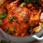 Thai reddish  curry cookware  roasted chicken