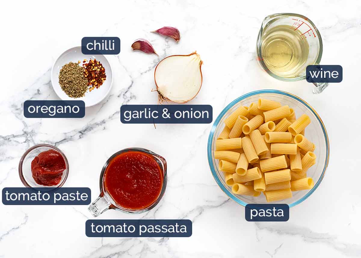 Ingredients in Chicken pasta bake