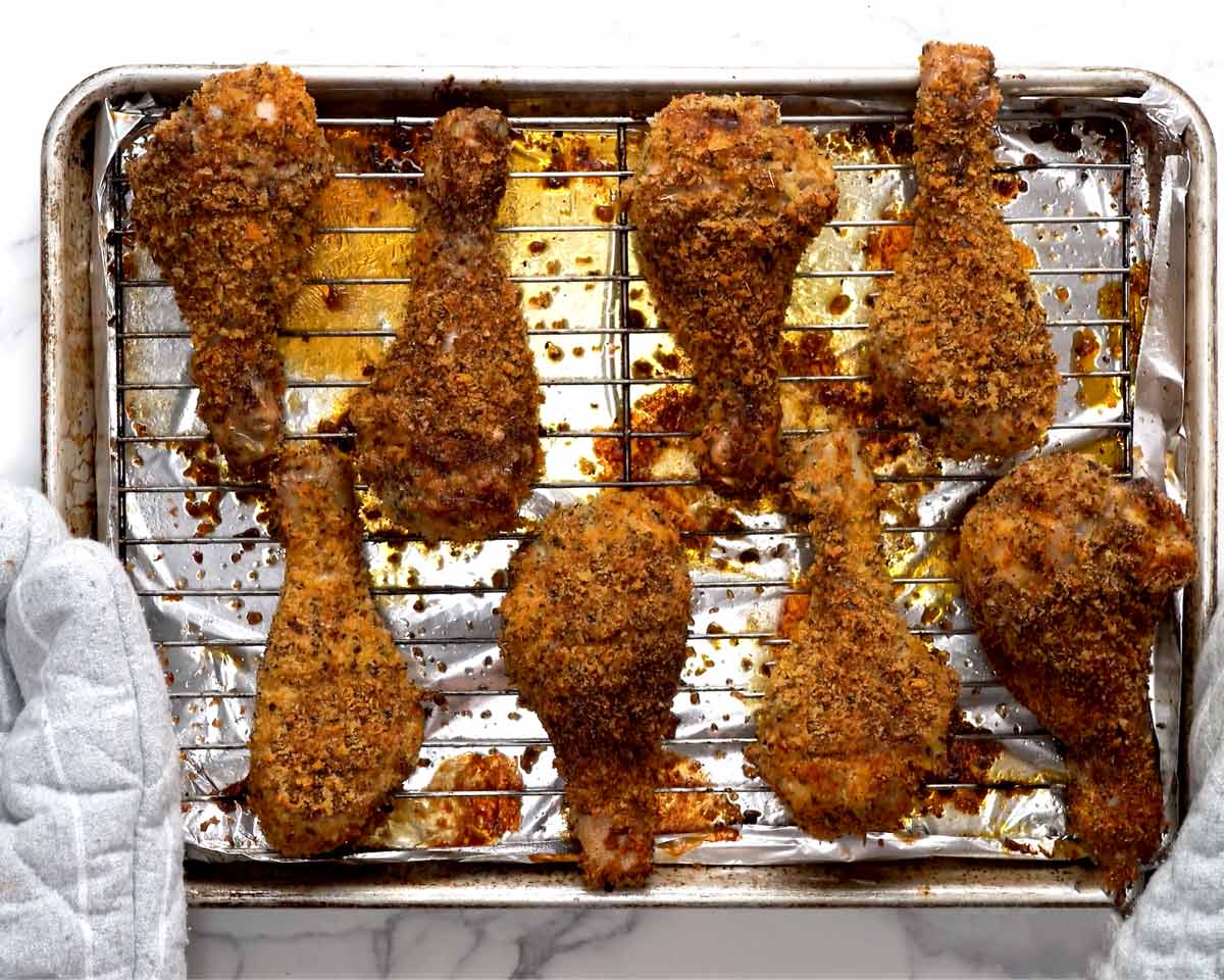 Freshly cooked Crunchy crumbed chicken drumsticks