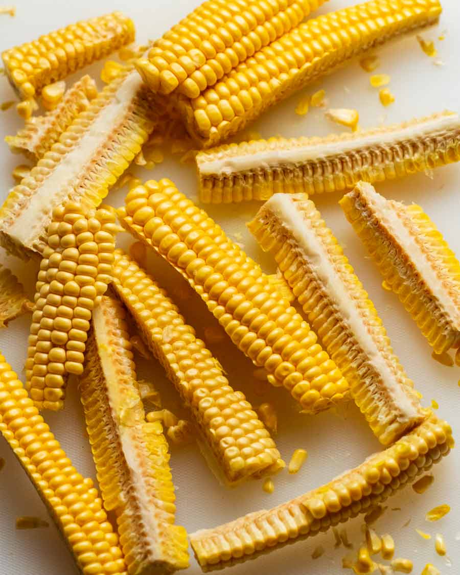 Cut corn for corn ribs