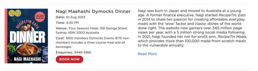 Dymocks dinner screengrab