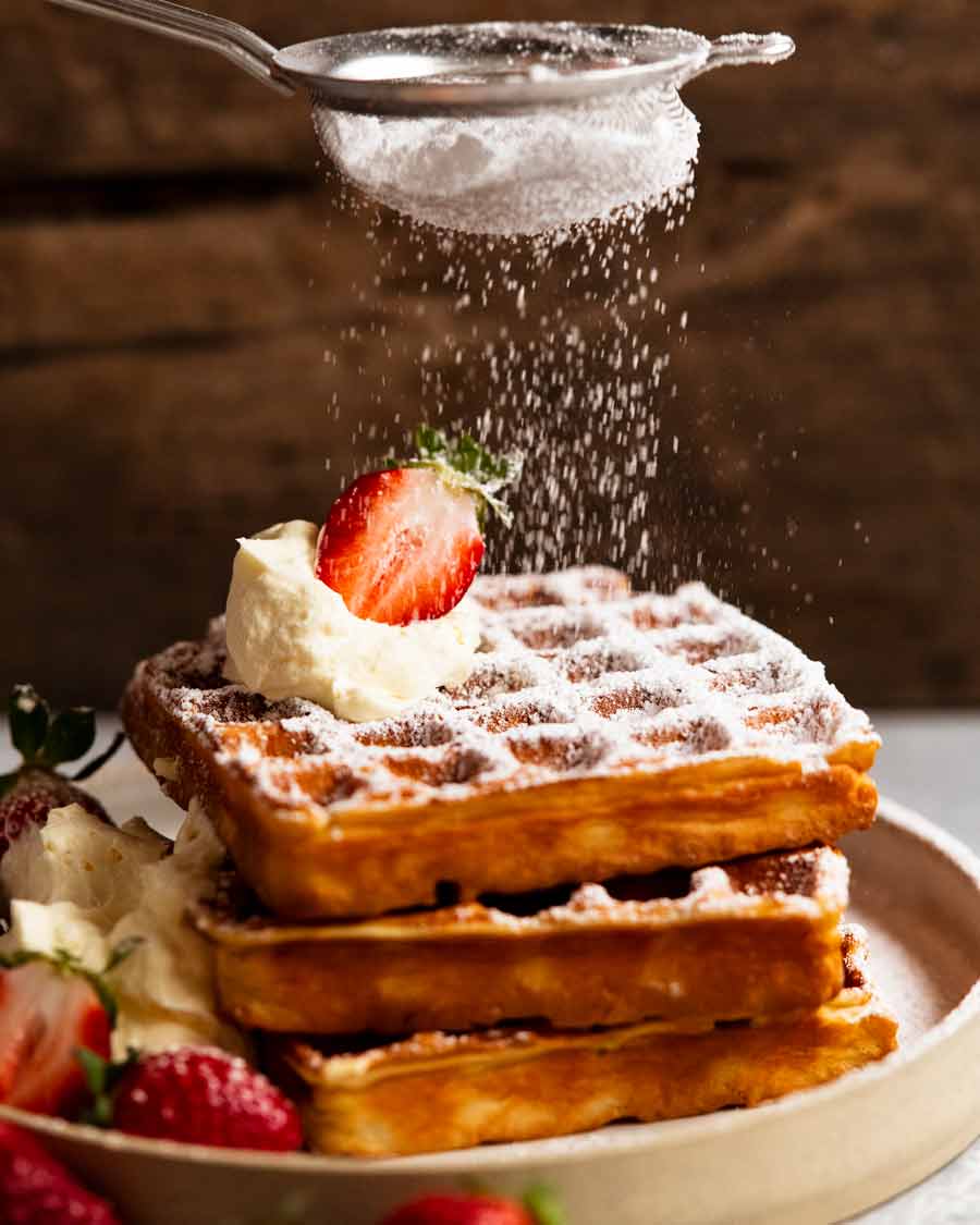 Dusting Waffles with icing sugar