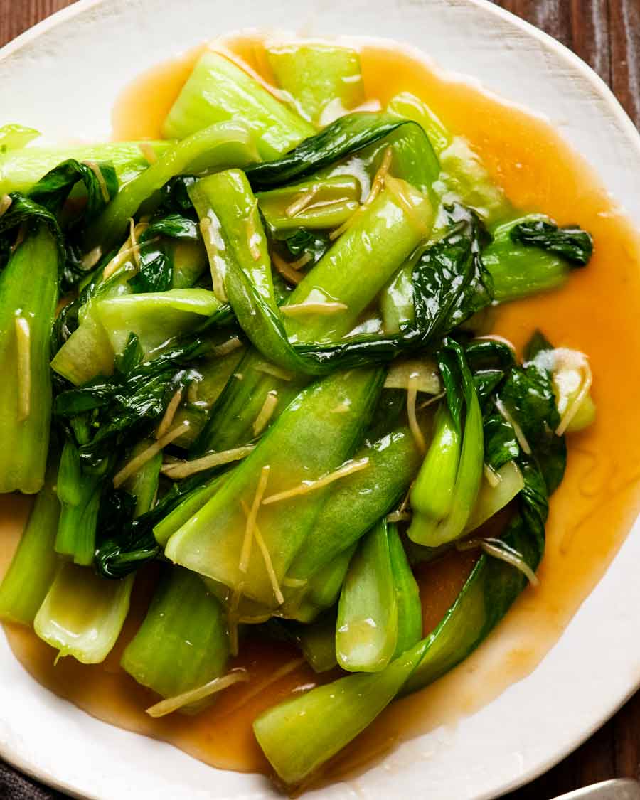 Plate of Bok Choy with ginger sauce