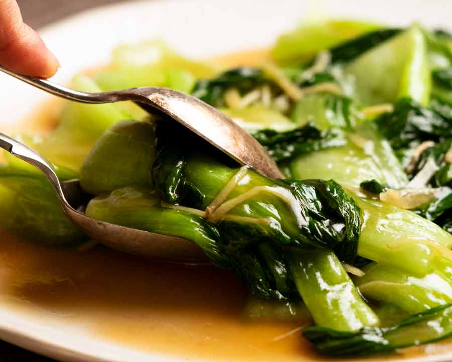 Serving Bok Choy with ginger sauce