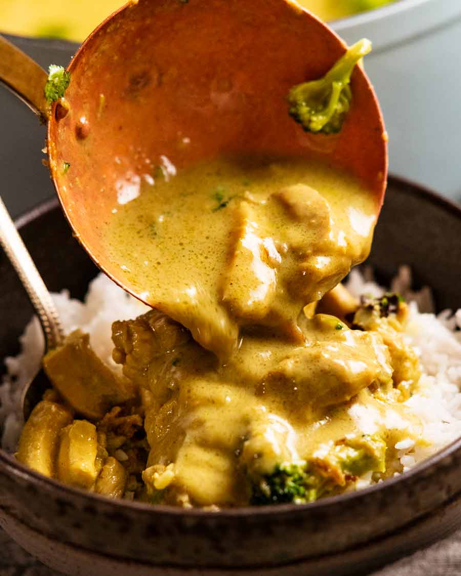 Serving Coconut chicken curry