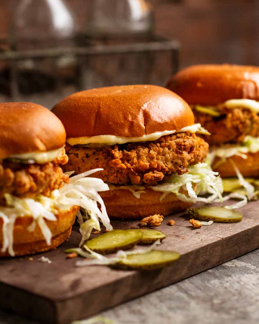 Freshly made Crunchy Fried Chicken Burgers