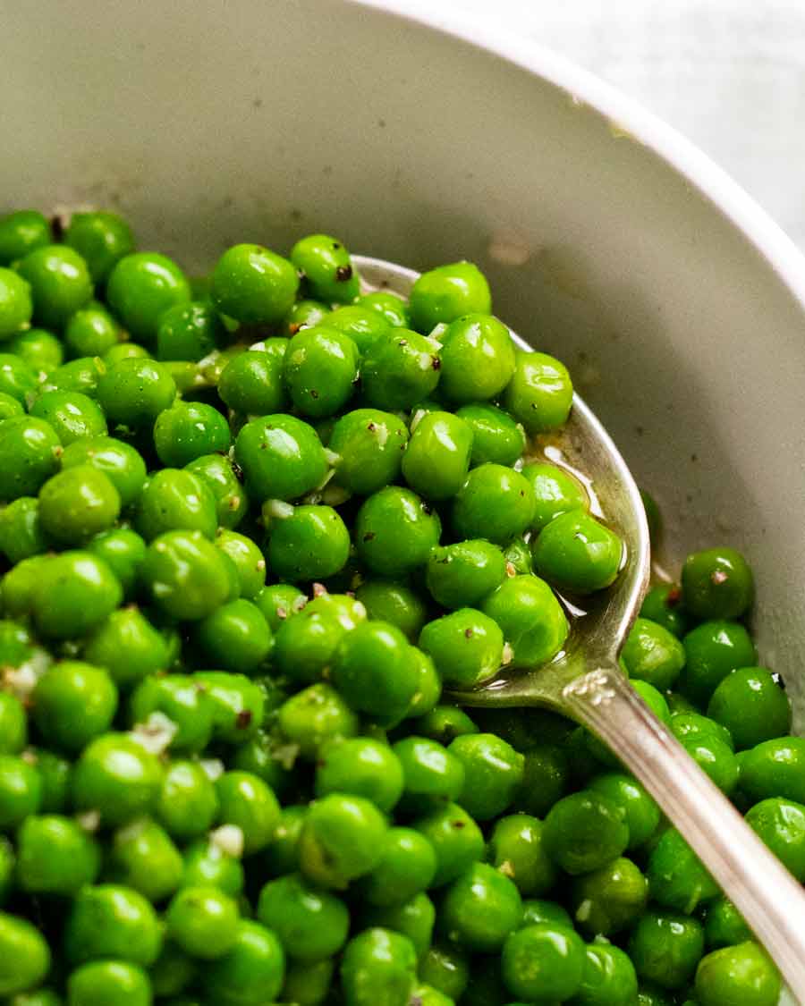 Close up of Buttered peas recipe
