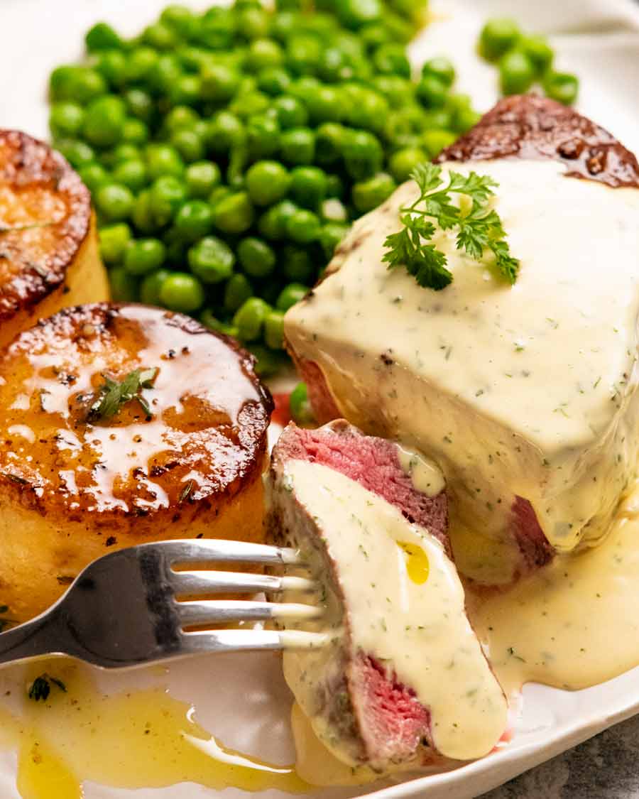 Fondant potatoes with steak