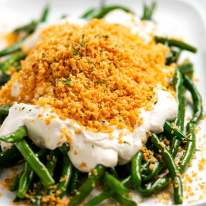 Green beans with a mountain of panko