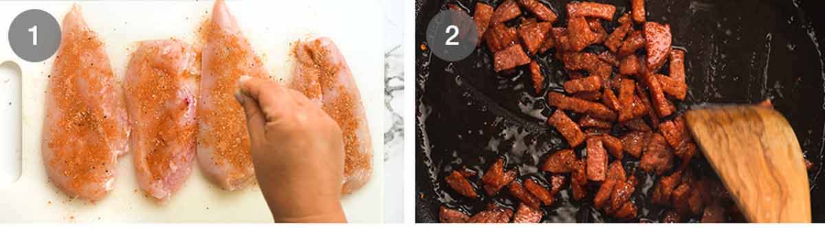 How to make One pan chicken creamy tomato risoni with crispy salami (orzo)