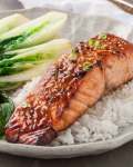 Asian Glazed Salmon on rice
