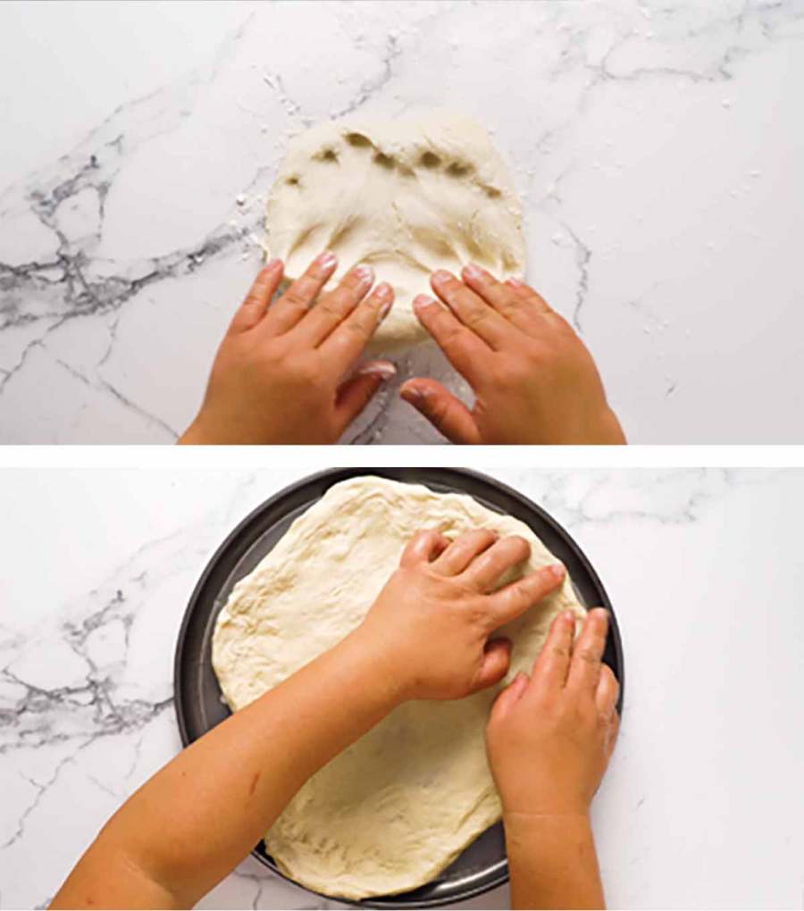 Stretching out pizza dough